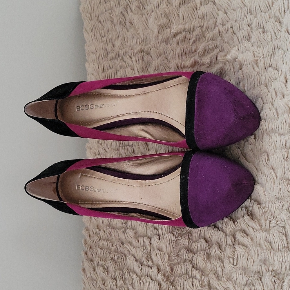 BCBGENERATION Purple and Black Color Block Heels Women's Size 8.5